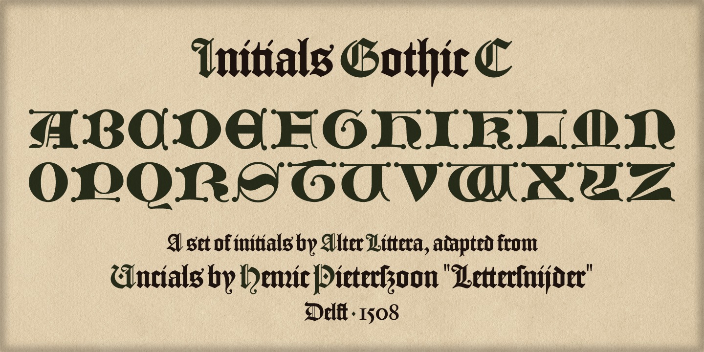 Ejemplo de fuente Initials Gothic C Regular